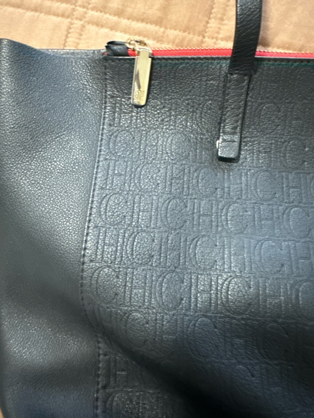 Carolina Herrera Black Tote with Red-Trim Handles - Picture 4 of 11
